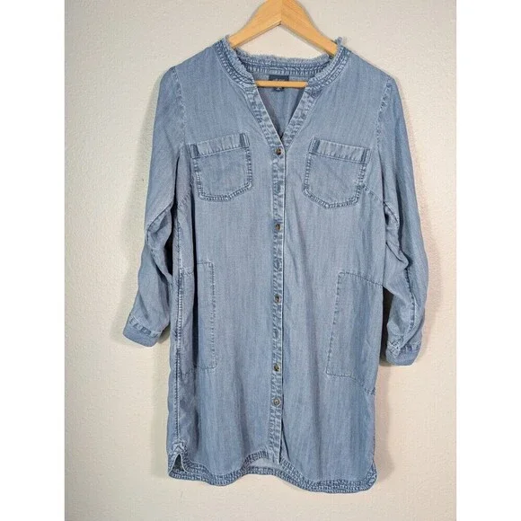 J. Jill Sz XS petite Blue Button Up Denim Shirt Dress Long Sleeve Chambray N97 - Picture 1 of 9